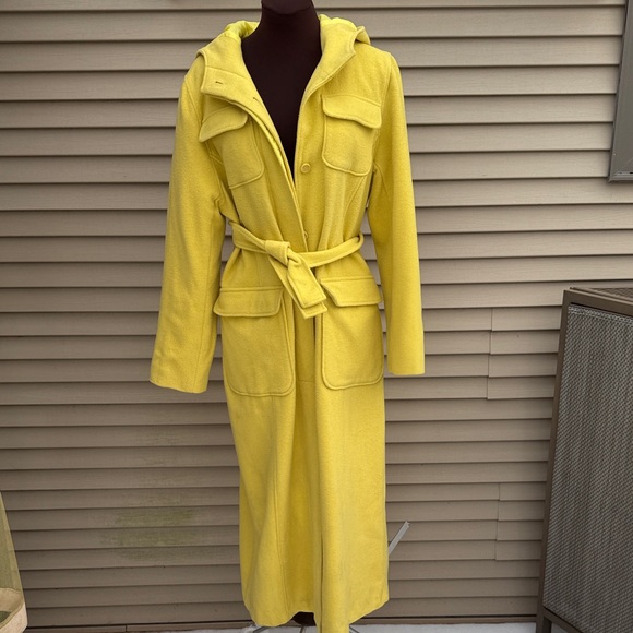 Unique Vintage Newport News East Style Lemon Hooded Belted Coat Size M - Picture 11 of 16